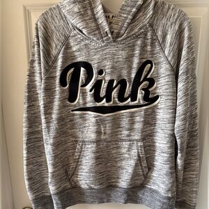 PINK Victoria's Secret Heather Gray Hoodie Sweatshirt with Black Logo Medium